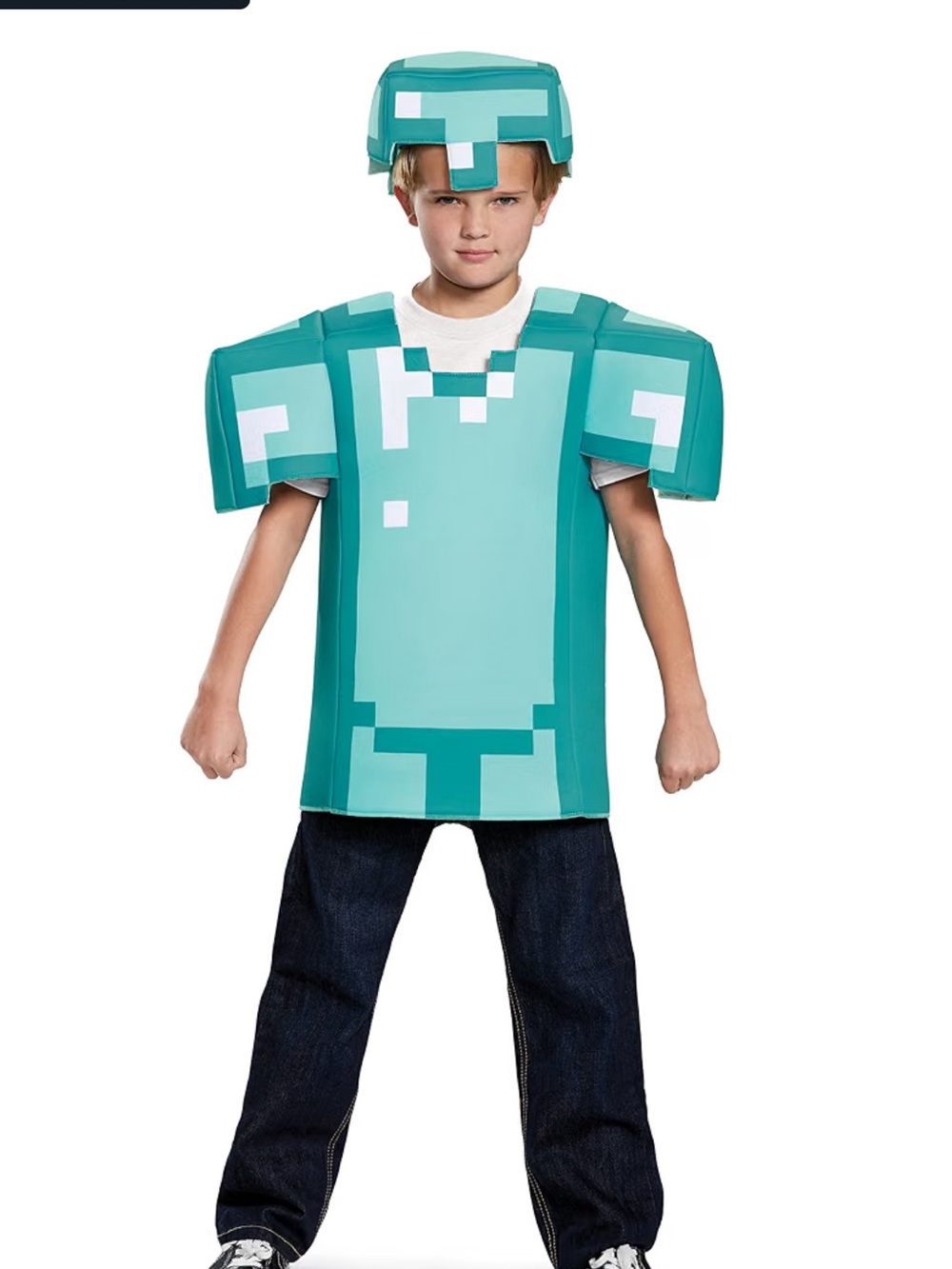 Minecraft Diamond Teal Pixel Armor Costume - Teal Helmet & Chest kids 7-8